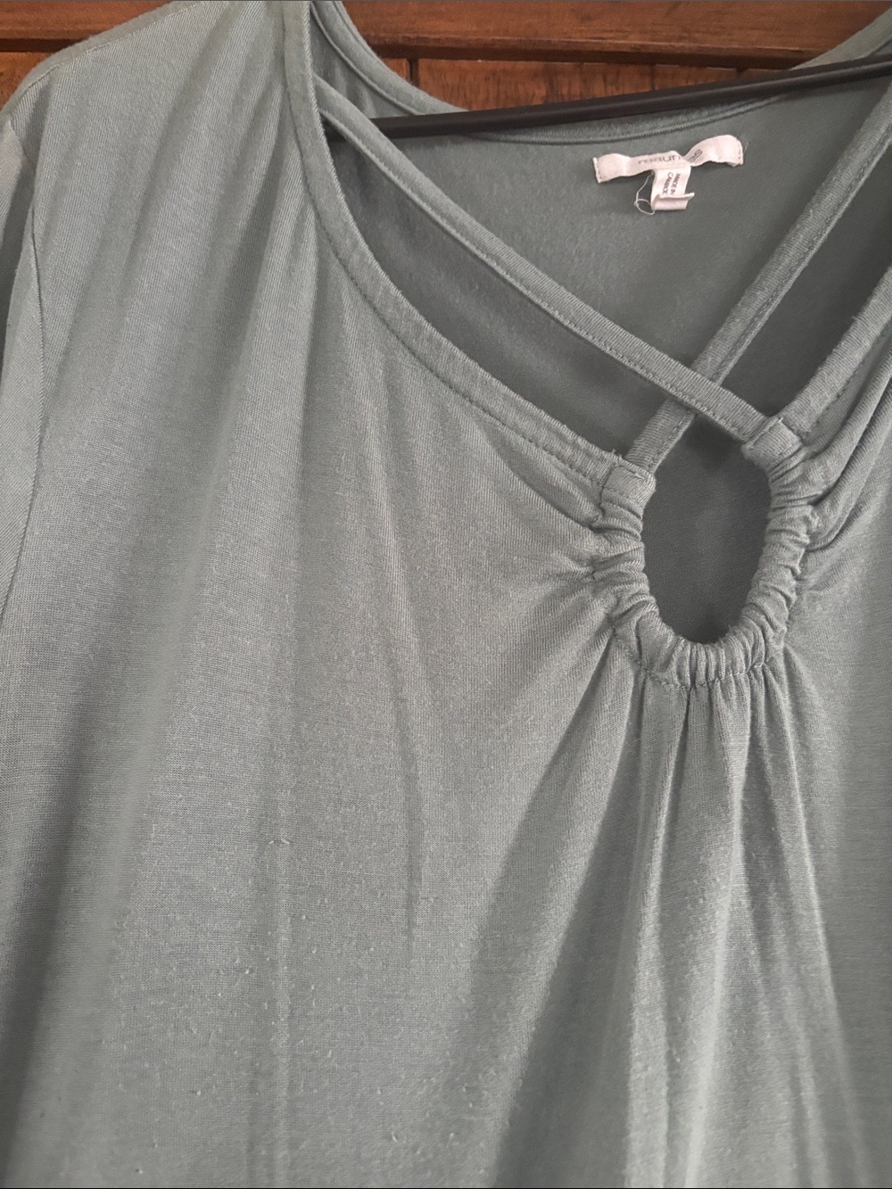 Maurices Sage Green V-Neck Short Sleeve Top with Keyhole Detail - Picture 3 of 3